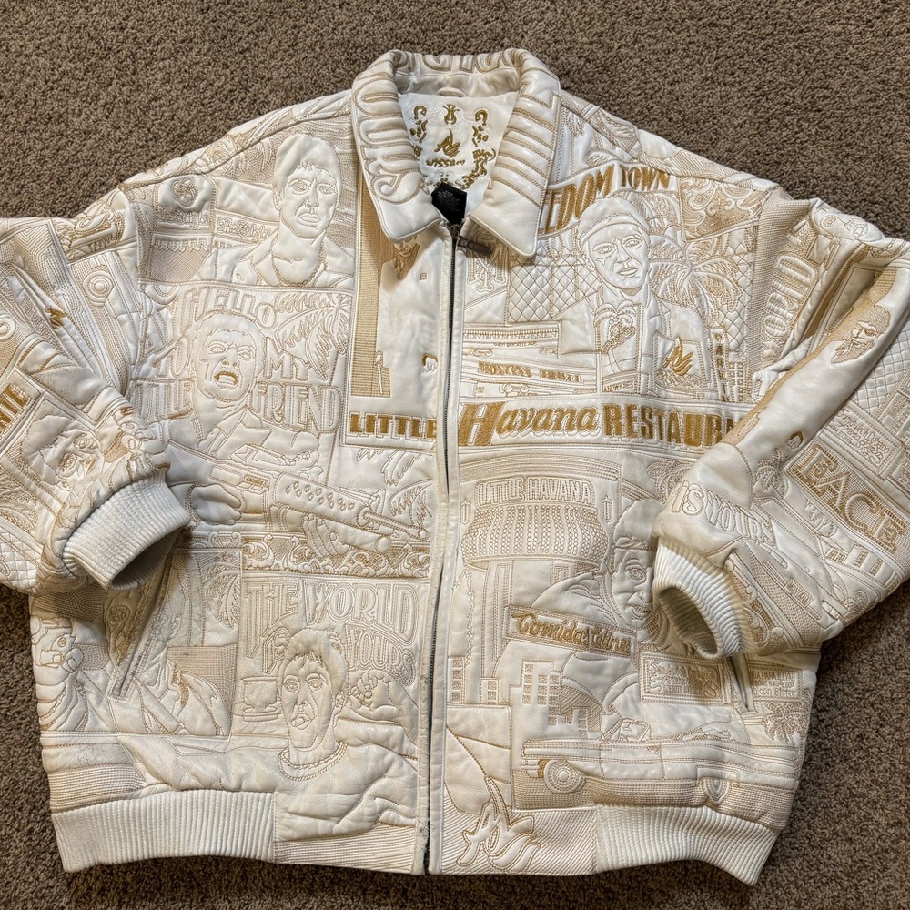 Al Wissam SCARFACE AL Pacino Embroidered Leather Jacket Size 60 Gorgeous RARE